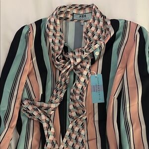 Colorful Striped Blouse with Scarf